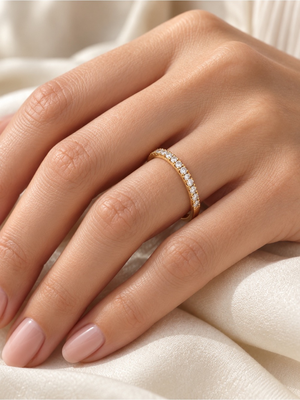 Gold-Tone Clear Stone Dainty Stacking Band Ring (R90)